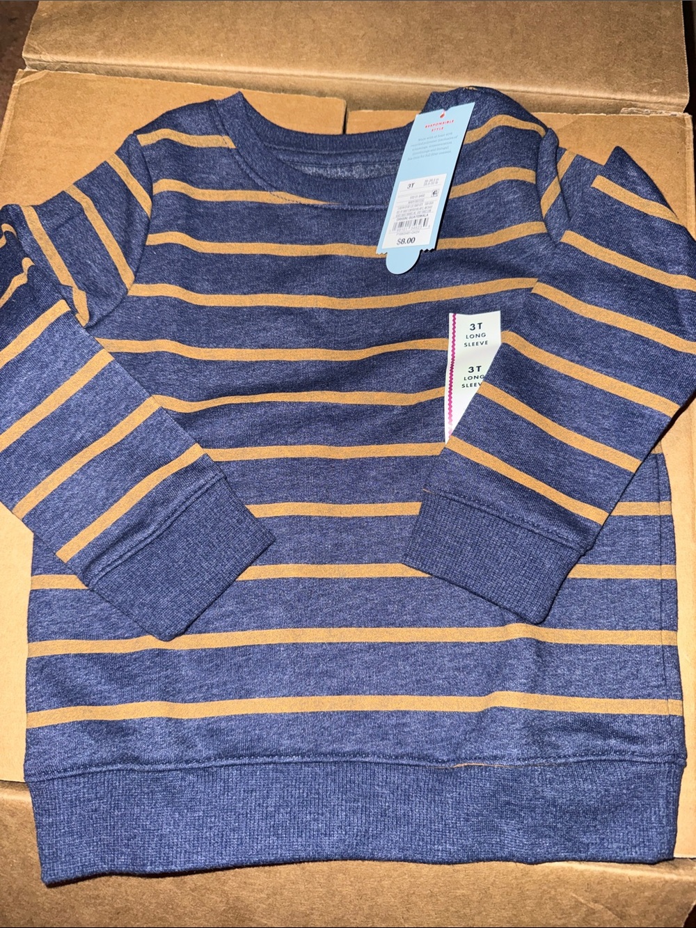 Cat & Jack Navy and Mustard Striped Long-Sleeve Tee